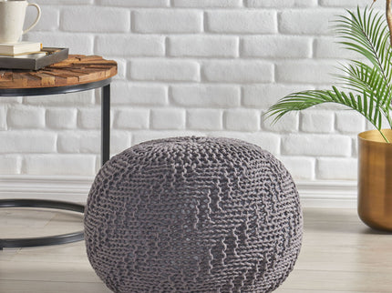 Hazel - Modern Knitted Cotton Yarn Round Pouf With Eco Friendly Pet Fibers - Dark Gray