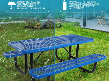 Outdoor Steel Picnic Rectangular Table With Umbrella Pole
