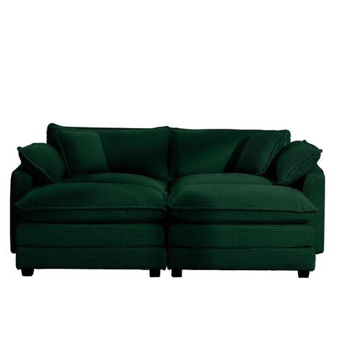 Modern Modular Cushion Sofa With Ottoman, Low Back, Deep Seating Sofa Set