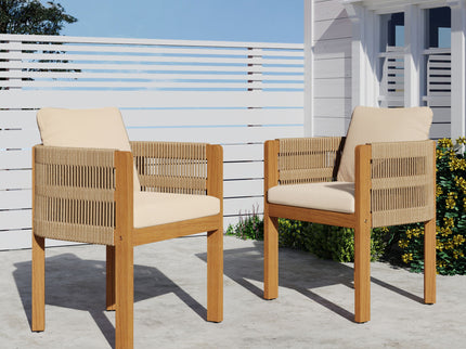 Outdoor Dining Chairs With Rope Handles (Set of 2)
