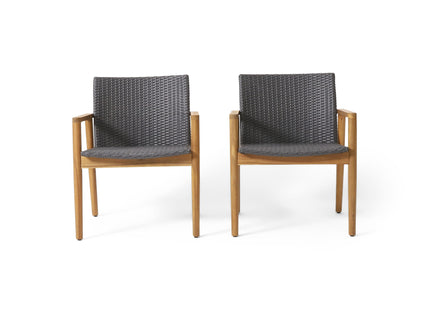 Tranquilize - Outdoor Wooden Club Chair With Woven Wicker Seat And Back (Set of 2) - Light Brown