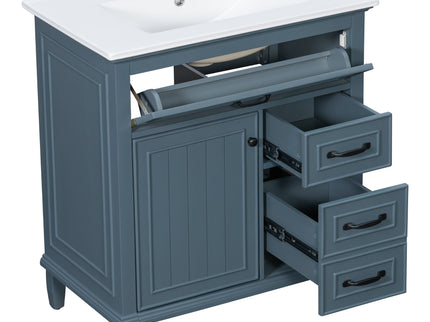 Bathroom Vanity With Sink Top, Flip Drawers, Adjustable Shelf