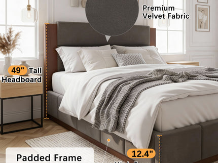 Modern Upholstered Platform Bed With Extended Headboard