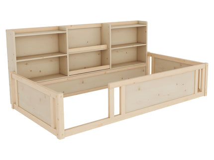 Platform Floor Bed With Guardrail Fence And Side Storage Shelves