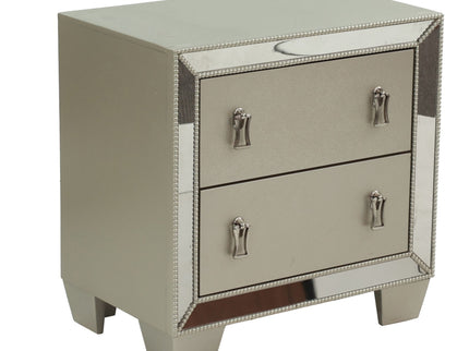 Nightstand With 2 Drawers And Mirror Accent - Silver
