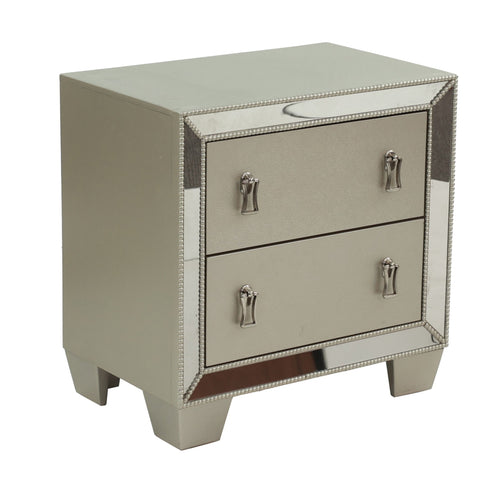 Nightstand With 2 Drawers And Mirror Accent - Silver