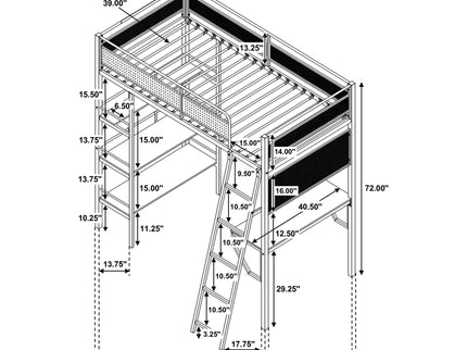 William - Twin Loft Bed 3 Shelf With Built In Desk - Matte Black