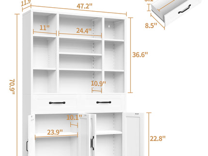 Industrial Bookcase Tall With Adjustable Shelves, Drawers & Doors