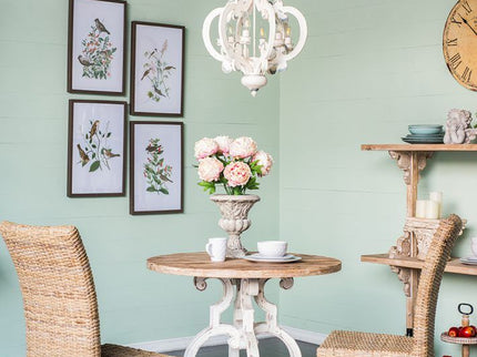 Farmhouse Chandelier, 6 Light Wood Chandelier Pendant Light Fixture With Adjustable Chain For Dining Room Living Room Entryway, Bulb Not Included