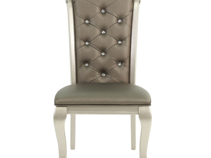 Rectangle Dining Table With Glass Top And 6 Tufted Back Chairs - Gray / Silver