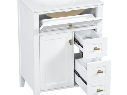 Bathroom Vanity With Sink, 3 Drawers & Cabinet With 2 Tier Door Storage Rack, Soft Close Doors & Drawers