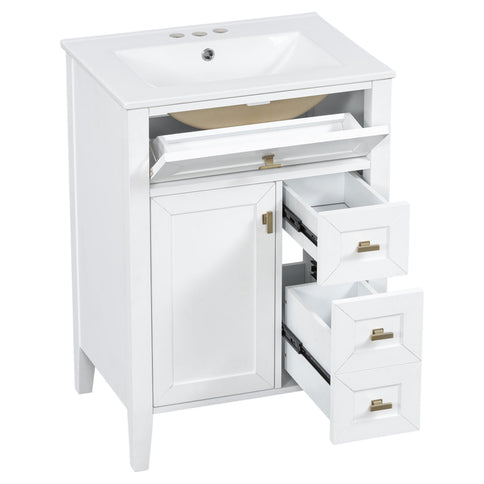 Bathroom Vanity With Sink, 3 Drawers & Cabinet With 2 Tier Door Storage Rack, Soft Close Doors & Drawers