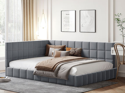Full Size Upholstered Classic Mid Century Modern Daybed / Sofa Bed Frame, Elegant Design - Gray
