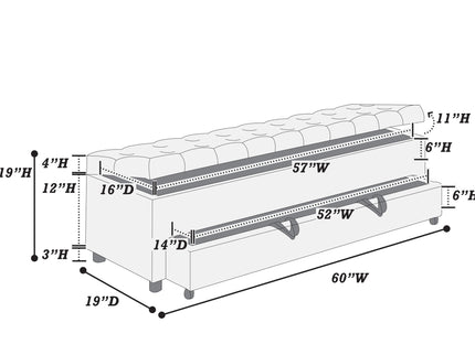 Storage Ottoman With Tufted Seat And Underseat Drawer