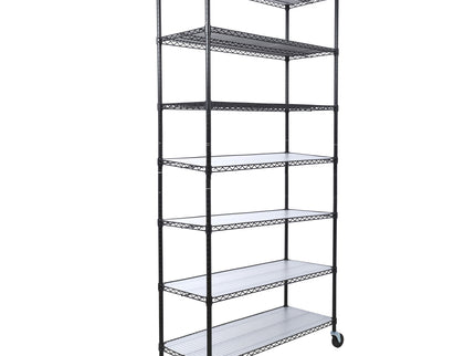 7 Tier Metal Shelf Wire Shelving Unit, 2450Lbs Heavy Duty Adjustable Storage Rack With Wheels & Shelf Liners For Closet Kitchen Garage Basement Commercial Shelving