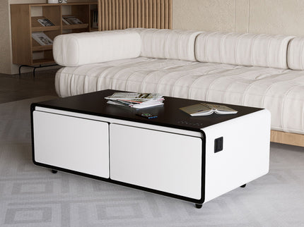 Modern Smart Coffee Table With Built-In Fridge, tooth Speaker, Wireless Charging Module, Touch Control Panel, Power Socket, USB Interface, Outlet Protection, Atmosphere Light