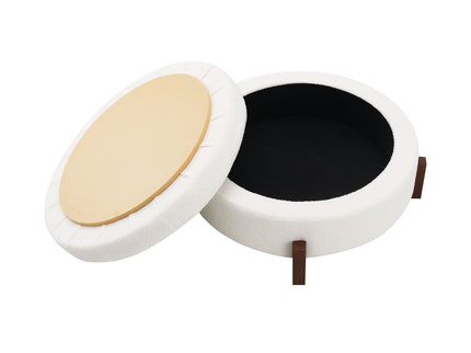 Round Storage Ottoman, Footrest Stool For Living Room