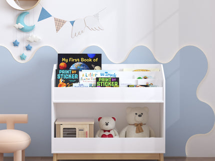 Bookcase Organizer With Storage, 3 Tier Toddler Book Display Shelf For Playroom - White