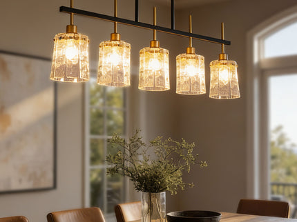 Chandelier 5 Light, Fixture Over Table - Black / Gold