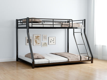 Bunk Bed Frame With Ladder And Guardrail, Heavy Duty Noise Free Design Metal Construction