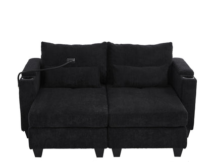Convertible Chaise Lounge Sofa Chair With USB Ports, Cup Holders, Phone Holder And Storage