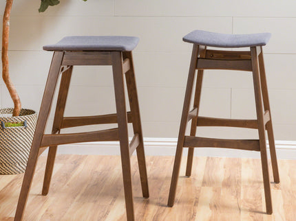 Mid Century Modern Bar Stool Set With Upholstered Seating