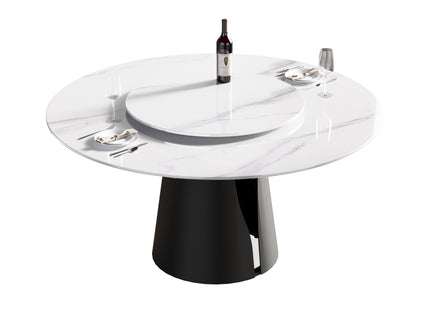 Modern Artificial Stone Round Carbon Steel Base Dining Table, Can Accommodate 6 People, Artificial Stone Turntable