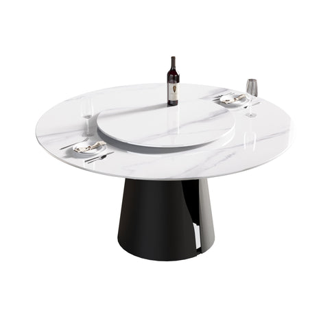 Modern Artificial Stone Round Carbon Steel Base Dining Table, Can Accommodate 6 People, Artificial Stone Turntable
