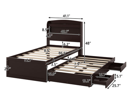 Platform Bed With LED Headboard, Charging Station, Trundle And 2 Drawers