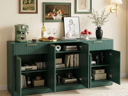 Large Fluted Buffet Sideboard, Wine Bar Storage Cabinet With 6 Doors & 2 Drawers