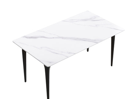 63" Modern Artificial Stone White Straight Edge Black Metal Leg Dining Table, 6 People - White / Black