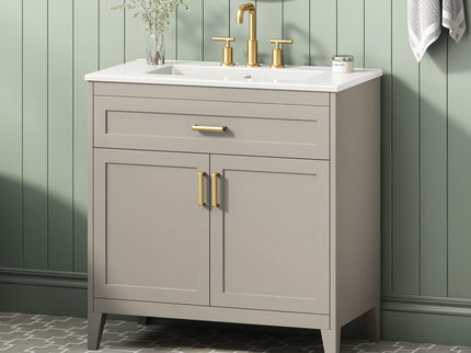 30" Bathroom Vanity With Sink Top, Soft Close Double Doors & Tip Out Drawer, Adjustable Interior Shelf, Door Mounted Organizers - Beige