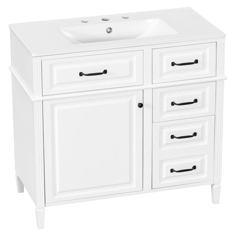 Modern Bathroom Vanity With Sink Top, Flip Drawer Design