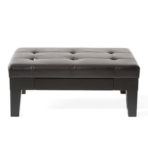 Chatham - Ottoman With Drawer Leather Storage Solution - Dark Coffee