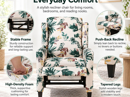 Wingback Recliner Chair With Padded Arms - Green