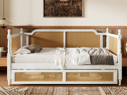 Traditional Style Rattan Daybed, No Box Spring Needed