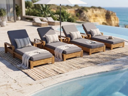 Chaise Lounge With 3 Fold Cushion Set, 3 Position Adjustable Backrest