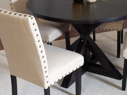 Mytzi - 5 Piece Dining Set, Cross-Buck Dining Table With 4 Stylish Chairs - Black / Beige