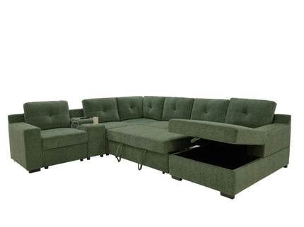 U - Shape Sectional Pull Out Bed With Console, Storage, And USB Charging