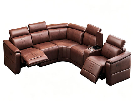 6 Piece Modular Sectional Sofa With 2 Cup Holders, Adjustable Recliners - Dark Brown