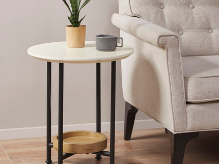Oval End Table - White / Natural