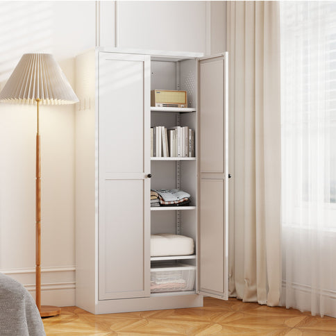 Kitchen Pantry Cabinet Adjustable Storage With 4 Shelves, Heavy Duty Freestanding Pantry Organizer - White