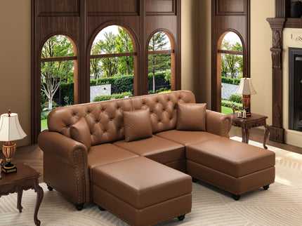 Upholstered Sofa With Nailhead Trim, Rolled Armrests With Ottoman