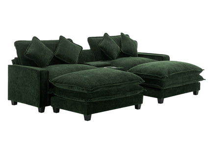 Sectional Sofa Upholstered Sofa With Two Removable Ottoman, Two USB Ports, Two Cup Holders And Large Storage Box For Living Room