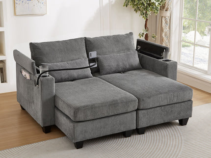 Convertible Chaise Lounge Sofa Chair With USB Ports, Cup Holders, Phone Holder And Storage