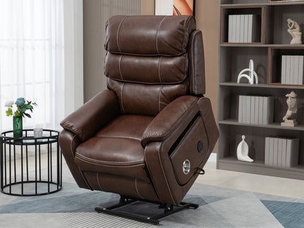 180 Degree Recliner Chair With Wireless Charging, Lumbar Support, And Dual Motor Lift - Brown