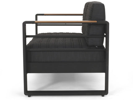 Loveseat With Slat Paneling And Aluminum Frame - Black