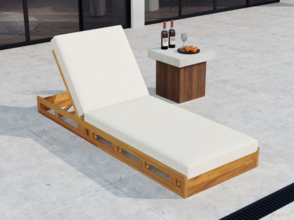 Premium Acacia Wood Lounge Chaise Set With Water Resistant Cushions, Adjustable Recline - Cream / Teak