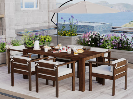 Rustic Patio Dining Set For 6 With Removable Cushions