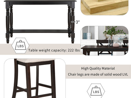 Counter Height Dining Set With Shelf, 4 Chairs And Bench